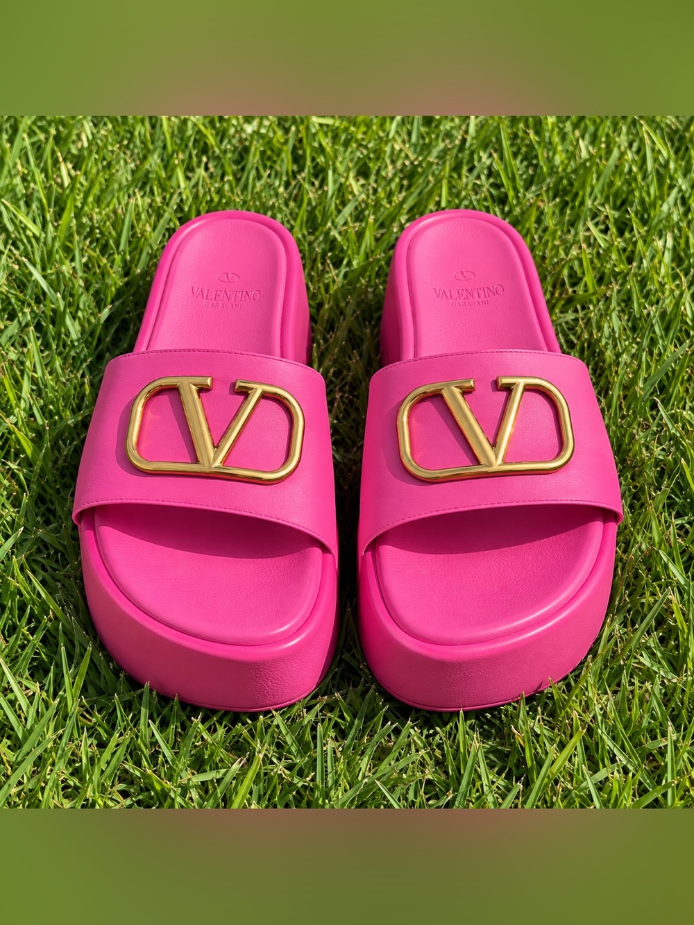 Valentino Garavani VLogo Platform Slide Sandals Pink Gold EU 40